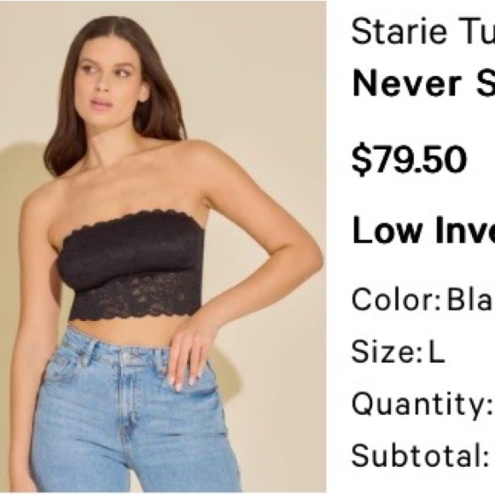 Cosabella Starie Tube Top Lace Bandeau Medium Women 36 A/B/C Black